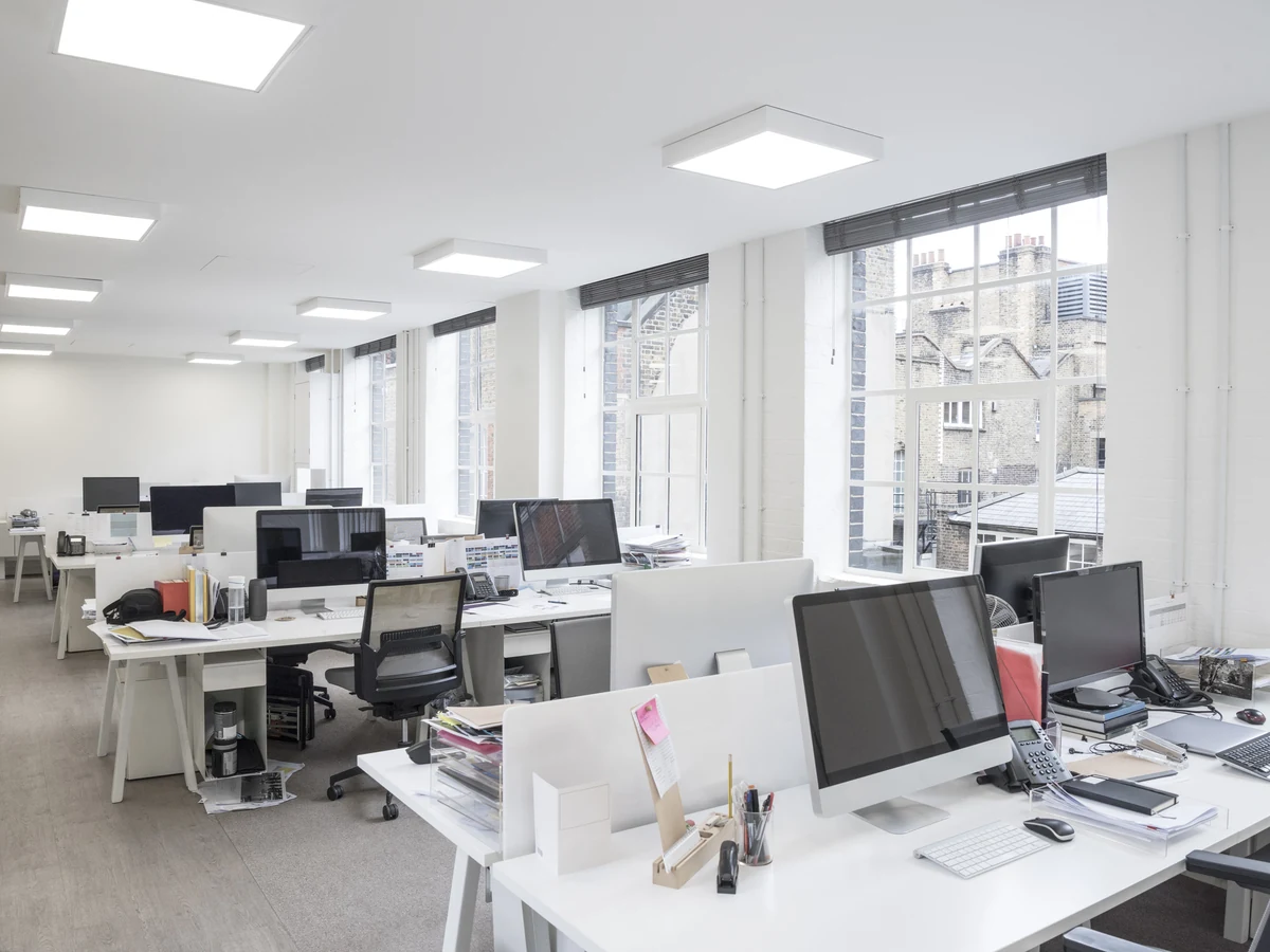 Bright open plan commercial office space painted by Altrincham Decorators