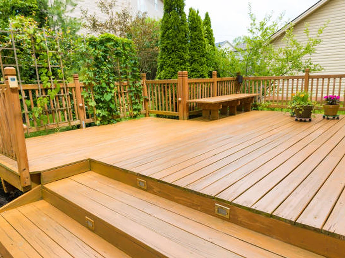 Deck painting in Altrincham - wooden garden deck treated and stained by Altrincham Decorators
