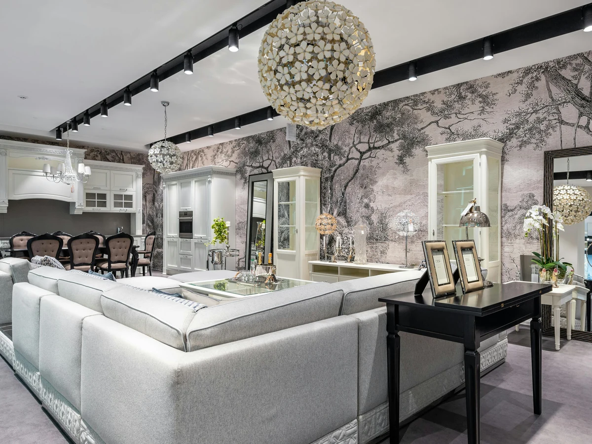 Elegant living area suited for wallpaper feature wall installation